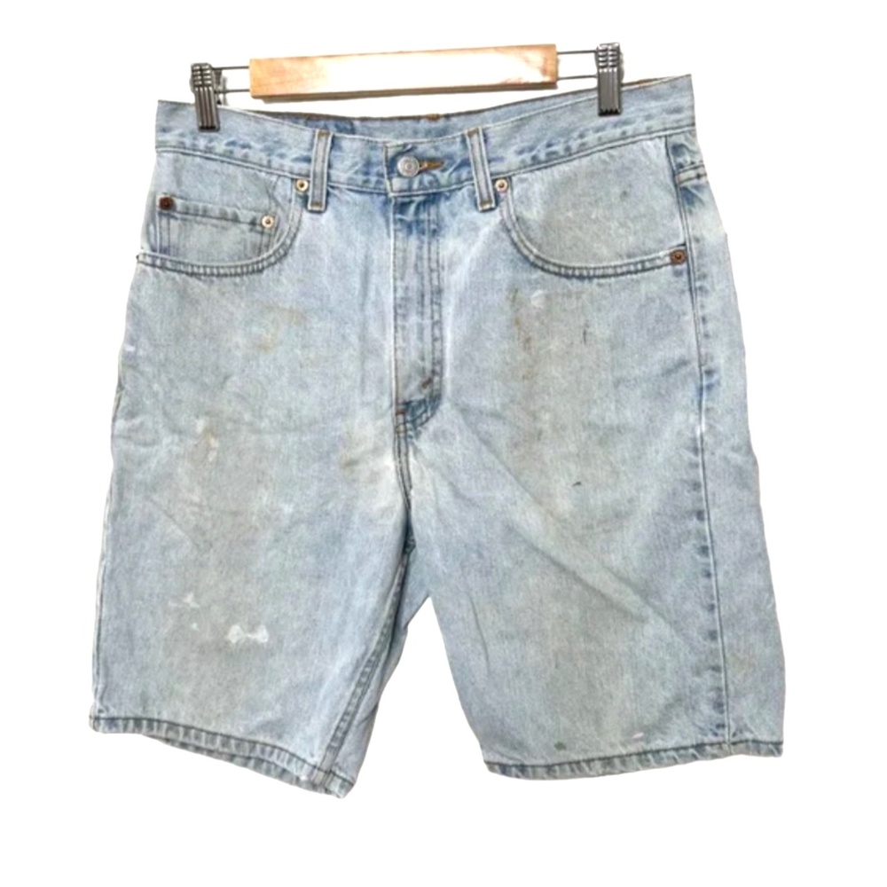 Vintage Levi's 90s 505 Light Denim Shorts Paint Stains Distressed 31